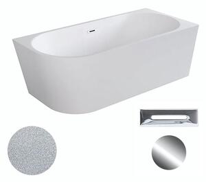 Besco Akrylátová volně stojící rohová vana Zoya Glam S 150x75 (170x80) bílá/stříbrná Rozměry (cm): 150x75, Typ a barva výpustě: Click-Clack s přepadem, chrom, Orientace: Pravá