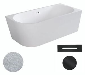 Besco Akrylátová volně stojící rohová vana Zoya Glam S 150x75 (170x80) bílá/stříbrná Rozměry (cm): 150x75, Typ a barva výpustě: Click-Clack s přepadem, černá, Orientace: Pravá