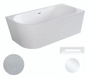 Besco Akrylátová volně stojící rohová vana Zoya Glam S 150x75 (170x80) bílá/stříbrná Rozměry (cm): 170x80, Typ a barva výpustě: Click-Clack s přepadem, bílá, Orientace: Pravá