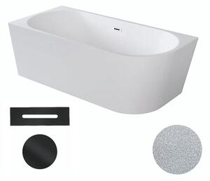 Besco Akrylátová volně stojící rohová vana Zoya Glam S 150x75 (170x80) bílá/stříbrná Rozměry (cm): 170x80, Typ a barva výpustě: Click-Clack s přepadem, černá, Orientace: Levá