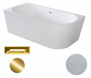 Besco Akrylátová volně stojící rohová vana Zoya Glam S 150x75 (170x80) bílá/stříbrná Rozměry (cm): 150x75, Typ a barva výpustě: Click-Clack s přepadem, zlatá, Orientace: Levá