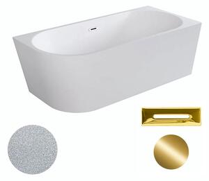 Besco Akrylátová volně stojící rohová vana Zoya Glam S 150x75 (170x80) bílá/stříbrná Rozměry (cm): 150x75, Typ a barva výpustě: Click-Clack s přepadem, zlatá, Orientace: Pravá