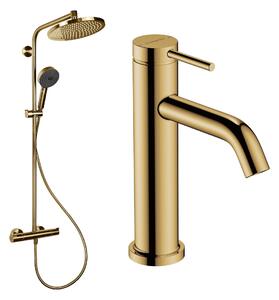 Hansgrohe Crometta sada koupelnových doplňků na stěnu s termostatem s dešťovou sprchou zlatá 88002388