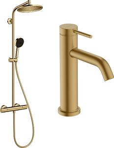 Hansgrohe Crometta sada koupelnových doplňků na stěnu s termostatem s dešťovou sprchou zlatá 88002389
