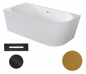 Besco Akrylátová volně stojící rohová vana Zoya Glam Z 150x75 (170x80) bílá/zlatá Rozměry (cm): 150x75, Typ a barva výpustě: Click-Clack s přepadem, černá, Orientace: Levá