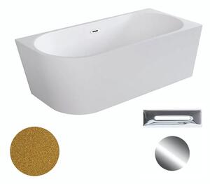 Besco Akrylátová volně stojící rohová vana Zoya Glam Z 150x75 (170x80) bílá/zlatá Rozměry (cm): 150x75, Typ a barva výpustě: Click-Clack s přepadem, chrom, Orientace: Pravá