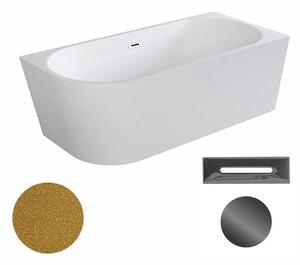 Besco Akrylátová volně stojící rohová vana Zoya Glam Z 150x75 (170x80) bílá/zlatá Rozměry (cm): 150x75, Typ a barva výpustě: Click-Clack s přepadem, grafit, Orientace: Pravá