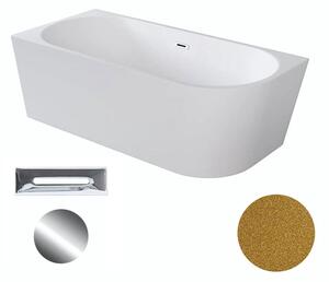 Besco Akrylátová volně stojící rohová vana Zoya Glam Z 150x75 (170x80) bílá/zlatá Rozměry (cm): 170x80, Typ a barva výpustě: Click-Clack s přepadem, chrom, Orientace: Levá