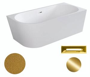 Besco Akrylátová volně stojící rohová vana Zoya Glam Z 150x75 (170x80) bílá/zlatá Rozměry (cm): 170x80, Typ a barva výpustě: Click-Clack s přepadem, zlatá, Orientace: Pravá
