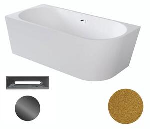 Besco Akrylátová volně stojící rohová vana Zoya Glam Z 150x75 (170x80) bílá/zlatá Rozměry (cm): 170x80, Typ a barva výpustě: Click-Clack s přepadem, grafit, Orientace: Levá
