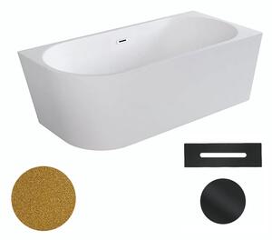 Besco Akrylátová volně stojící rohová vana Zoya Glam Z 150x75 (170x80) bílá/zlatá Rozměry (cm): 170x80, Typ a barva výpustě: Click-Clack s přepadem, černá, Orientace: Pravá