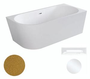 Besco Akrylátová volně stojící rohová vana Zoya Glam Z 150x75 (170x80) bílá/zlatá Rozměry (cm): 150x75, Typ a barva výpustě: Click-Clack s přepadem, bílá, Orientace: Pravá