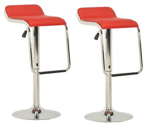 Barové stoličky 2 ks červené textil a ohýbané dřevo