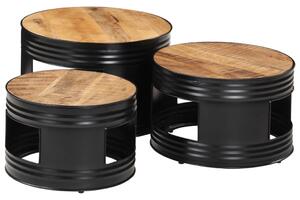Barové stolky ve tvaru bubnu 3 ks hrubé mangovníkové dřevo