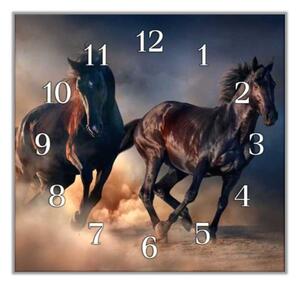 Nástěnné hodiny 30x30cm černý kůň v běhu - plexi