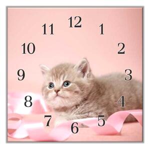 Nástěnné hodiny 30x30cm roztomilé kotě - plexi