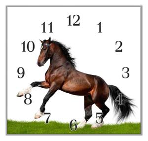 Nástěnné hodiny 30x30cm tmavý kůň na trávě - plexi