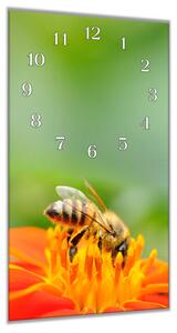 Nástěnné hodiny 30x60cm včela na oranžovém květu - plexi