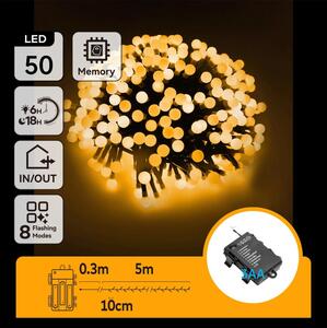 Aigostar - LED Venkovní řetěz 50xLED/8 funkcí 3xAA 5,3m IP44 teplá bílá