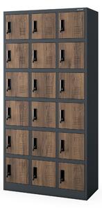Skříňka pro zaměstnance s 18 uzamykatelnými boxy, bílá antracit/ořech, 900x1850x400 mm: KAROL Eco Design
