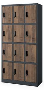 Skříňka pro zaměstnance s 12 uzamykatelnými boxy, bílá antracit/ořech, 900x1850x400 mm: MARCIN Eco Design