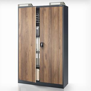 Kovová kancelářská skříň na dokumenty široká bílá antracit/ořech, 1150x1850x400 mm: JAN II Eco Design
