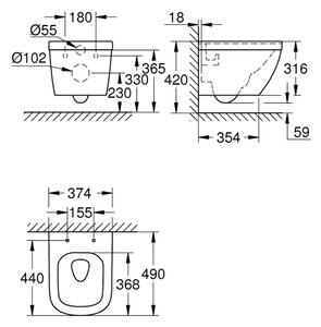 GROHE 39206000 - Závěsné WC EURO CERAMIC 49 cm keramika/bílá