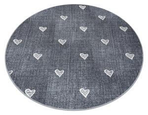 Koberce Łuszczów Kulatý koberec pro děti HEARTS Jeans, vintage srdce - šedá kruh 100 cm