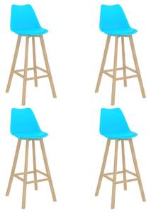 Barové stoličky 4 ks modré PP a masivní bukové dřevo
