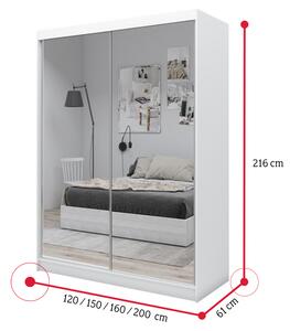 Skříň s posuvnými dveřmi a zrcadlem DEBORA, 160x216x61, bílá