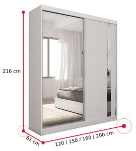 Skříň s posuvnými dveřmi a zrcadlem GAJA, 180x216x61, bílá