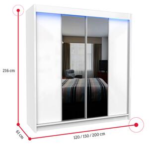 Skříň s posuvnými dveřmi a zrcadlem LUZON, 150x216x61, bílá