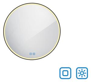 Černé kulaté zrcadlo do koupelny 60 cm s osvětlením, ddva dotykové spínače NIMCO ZPC 28000RVX-90
