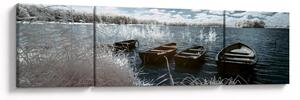 Obraz - Dřevěné loďky na jezeru (170x50 cm)