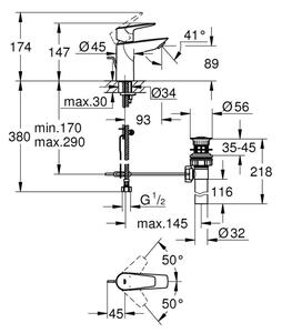 GROHE 32819001 - Umyvadlová baterie BAUEDGE 147 mm lesklý chrom