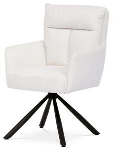 Jídelní židle, bílá látka bouclé, otočná s vratným mechanismem - funkce reset, černé kovové nohy - HC-541 WT2