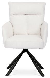 Jídelní židle, bílá látka bouclé, otočná s vratným mechanismem - funkce reset, černé kovové nohy - HC-541 WT2