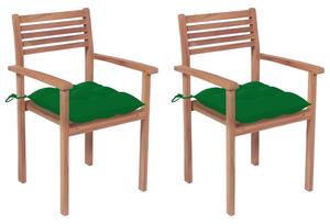 Zahradní židle 2 ks zelené podušky masivní teak