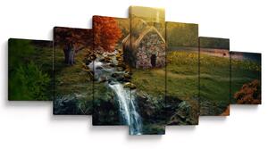 Obraz chalupky v pohádkové krajině (210x100 cm)