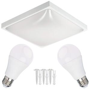 ECOLIGHT LED stropní svítidlo 2xE27 čtvercové bílé + 2x E27 10W neutrální bílá žárovka