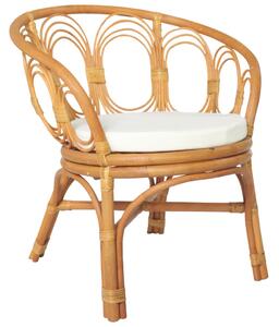 Jídelní židle s poduškou hnědá přírodní ratan a lněné plátno