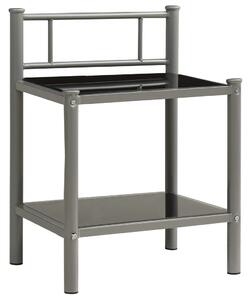 Noční stolek šedý a černý 45 x 34,5 x 60,5 cm kov a sklo