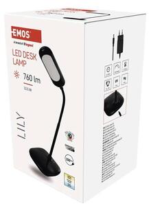 Emos Z7629B LILY - Dotyková LED stmívatelná černá lampička se změnou barvy světla, LED 13,5W, 760lm, 3000 + 4000 + 6500K (Stmívatelná LED lampička černá s ohebným krkem)