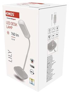 Emos Z7629W LILY - Dotyková LED stmívatelná bílá lampička se změnou barvy světla, LED 13,5W, 760lm, 3000 + 4000 + 6500K (Stmívatelná LED lampička bílá s ohebným krkem)