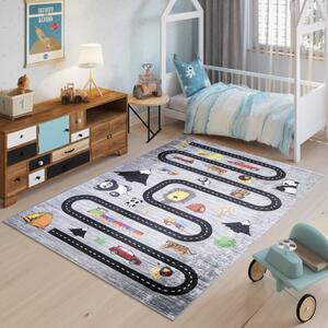 Dětský koberec s motivem silnice, auta a zvířátka Šířka: 140 cm | Délka: 200 cm