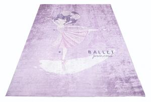 Fialový dětský koberec s motivem baletky na Eiffelovku Šířka: 160 cm | Délka: 220 cm