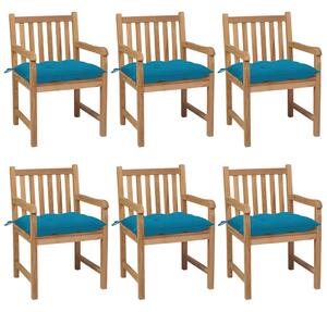 Zahradní židle 6 ks se světle modrými poduškami masivní teak