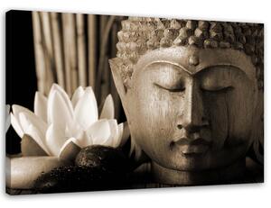 Obraz na plátně Hlava Buddhy s lilií Rozměry: 60 x 40 cm