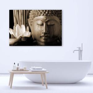 Obraz na plátně Hlava Buddhy s lilií Rozměry: 60 x 40 cm