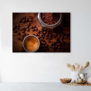 Obraz na plátně Hrnek s kávou a fazolemi Rozměry: 60 x 40 cm